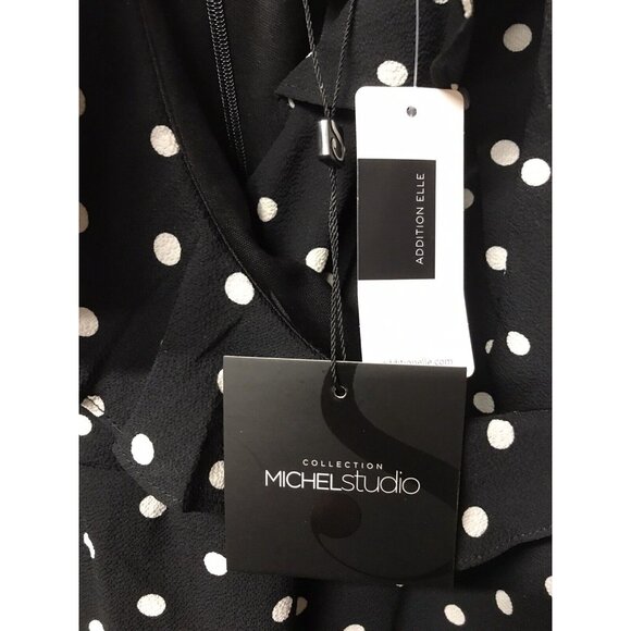 NWT NOS $150 New Michel Studio Plus Black white polka dot ruffle Spring Dress - Picture 10 of 14